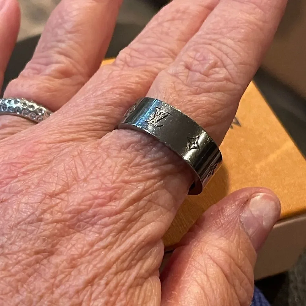 LOUIS VUITTON Gunmetal Tone Ring Berg LV Eclipse. SZ 9